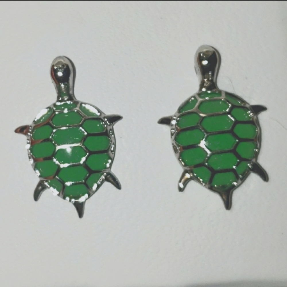 NWT STERLING SILVER & JADE TURTLE EARRINGS